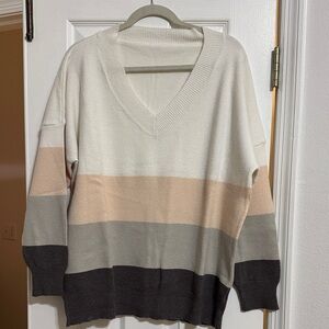 Amazon Women's V-Neck Colorblock Sweater - Cream, Tan, Gray, Black